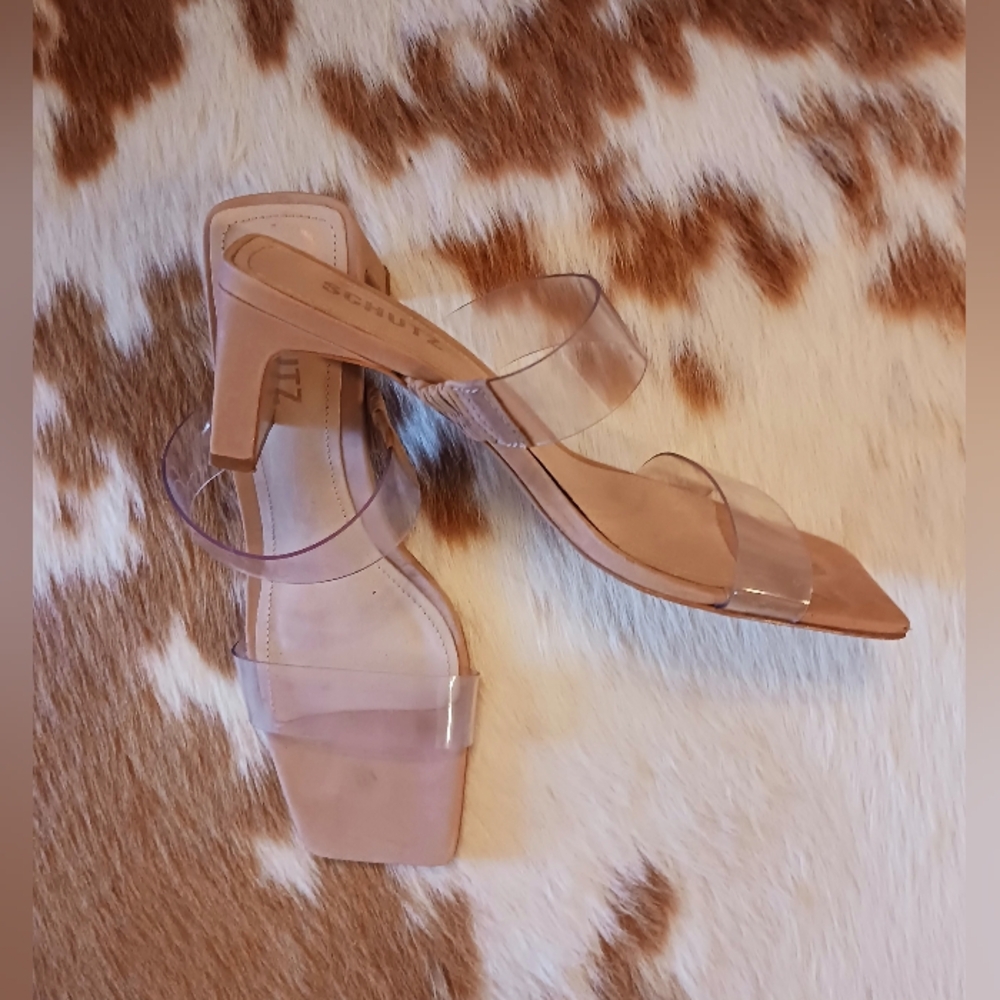SCHUTZ TAINA Transparent and Beige Heels